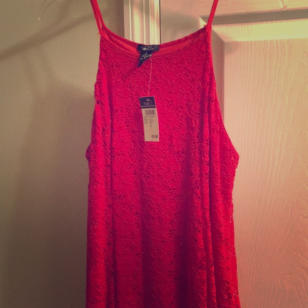NWT. RUE 21 dress. Bright red lace!
